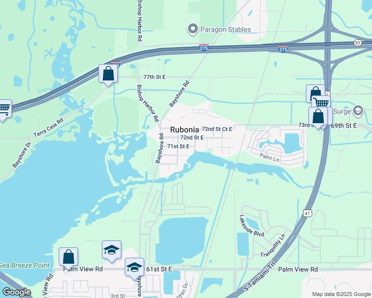 map of restaurants, bars, coffee shops, grocery stores, and more near 1109 71st Street East in Palmetto