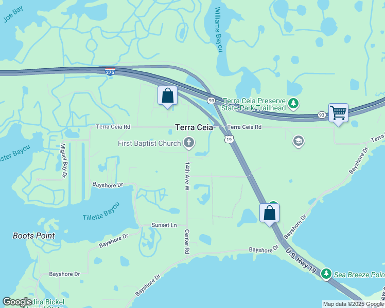 map of restaurants, bars, coffee shops, grocery stores, and more near 1702 Center Road in Terra Ceia