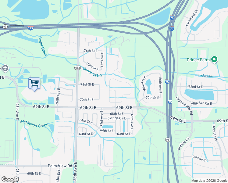 map of restaurants, bars, coffee shops, grocery stores, and more near 7031 43rd Avenue East in Palmetto