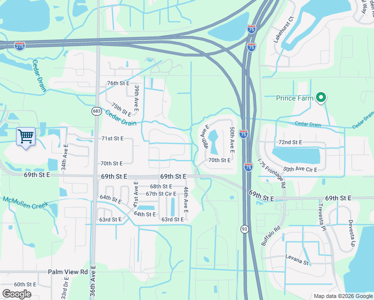 map of restaurants, bars, coffee shops, grocery stores, and more near 4275 70th Street Circle East in Palmetto