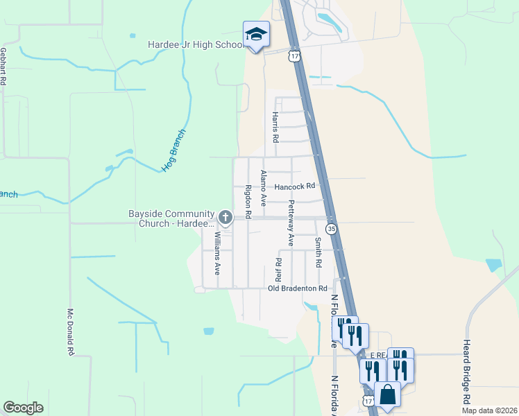 map of restaurants, bars, coffee shops, grocery stores, and more near 2011 Alamo Avenue in Wauchula