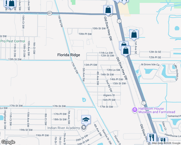 map of restaurants, bars, coffee shops, grocery stores, and more near 1350 4th Court Southwest in Vero Beach