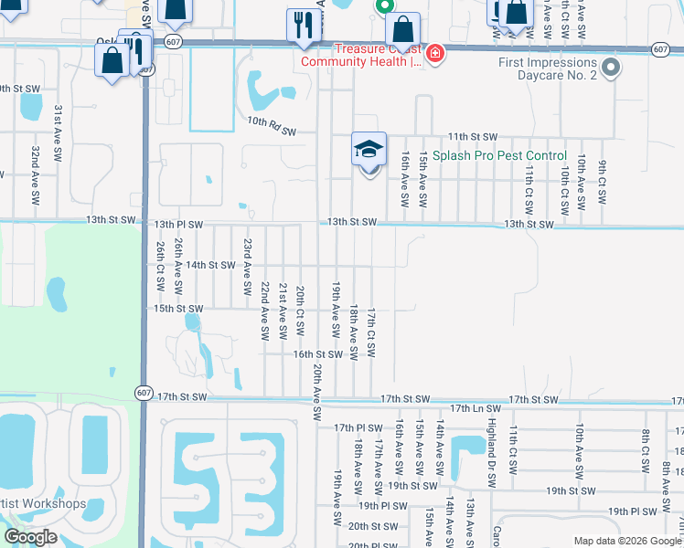 map of restaurants, bars, coffee shops, grocery stores, and more near 1410 19th Avenue Southwest in Vero Beach