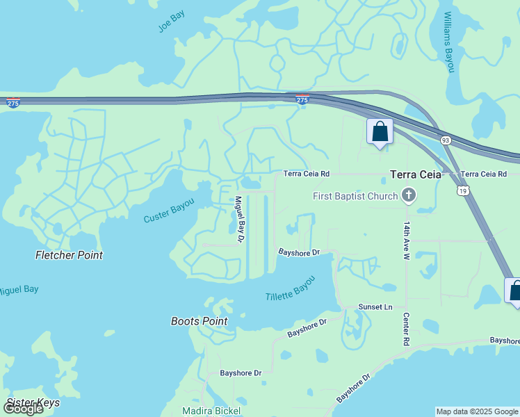 map of restaurants, bars, coffee shops, grocery stores, and more near 116 Burns Road in Terra Ceia