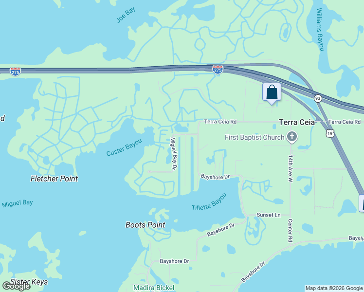 map of restaurants, bars, coffee shops, grocery stores, and more near 116 Burns Road in Terra Ceia