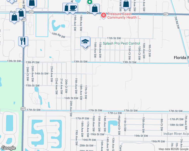 map of restaurants, bars, coffee shops, grocery stores, and more near 1500 14th Street Southwest in Vero Beach