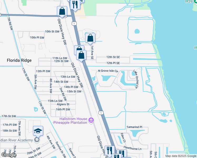 map of restaurants, bars, coffee shops, grocery stores, and more near 1400 Grove Isle Circle in Vero Beach