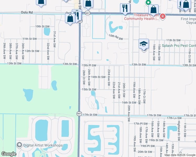 map of restaurants, bars, coffee shops, grocery stores, and more near 2515 14th Street Southwest in Vero Beach