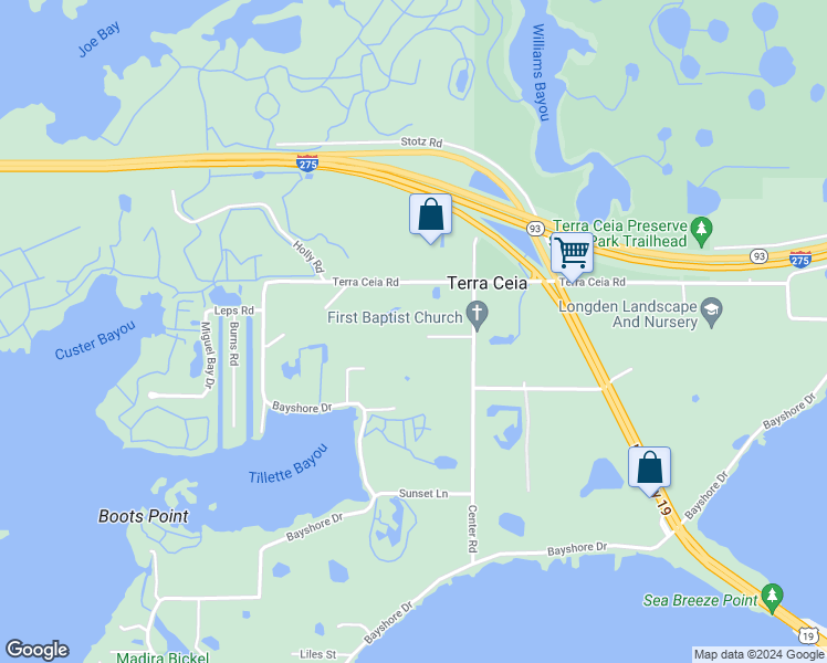 map of restaurants, bars, coffee shops, grocery stores, and more near 720 Boyd Lane in Terra Ceia