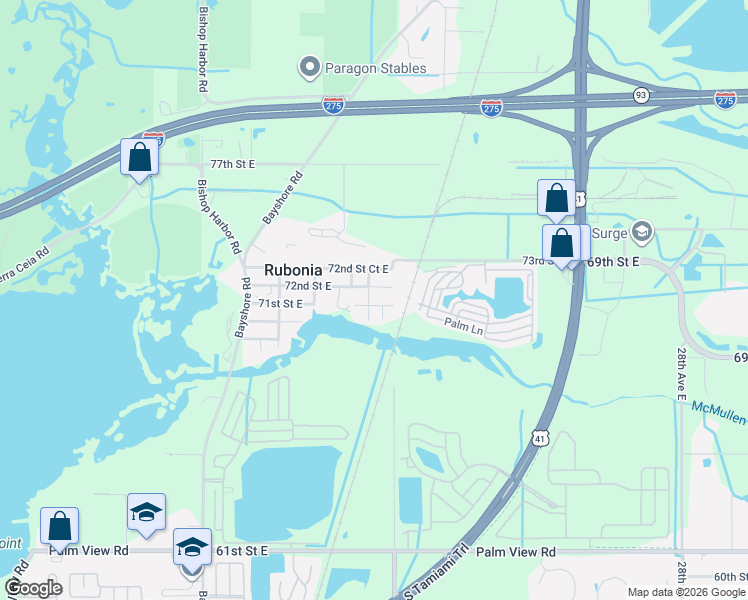 map of restaurants, bars, coffee shops, grocery stores, and more near 1415 71st Street East in Palmetto