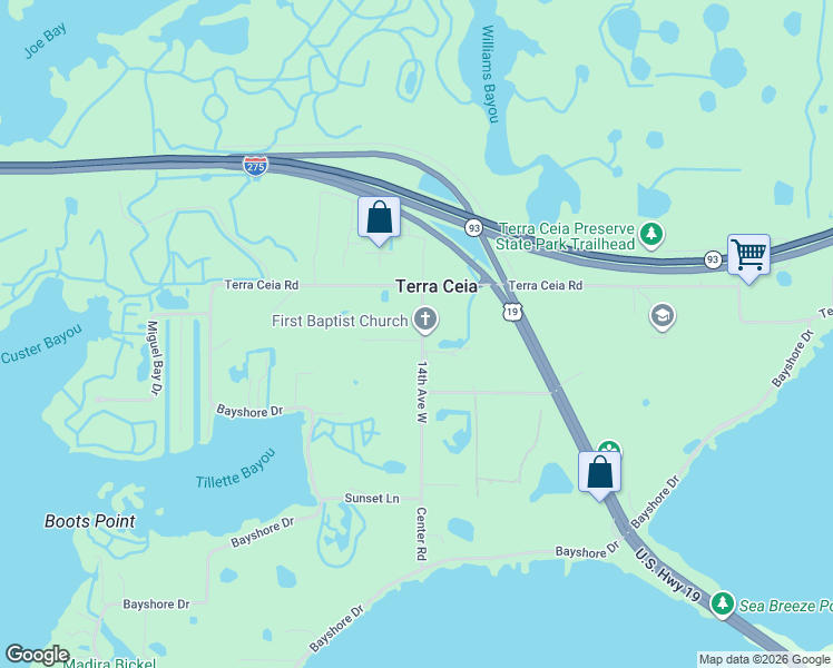 map of restaurants, bars, coffee shops, grocery stores, and more near 1702 Center Road in Terra Ceia