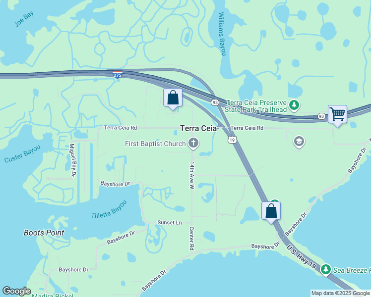 map of restaurants, bars, coffee shops, grocery stores, and more near 1702 Center Road in Terra Ceia