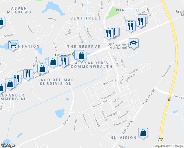 map of restaurants, bars, coffee shops, grocery stores, and more near 7619 King Arthurs Court in Laredo
