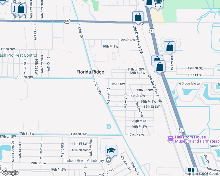 map of restaurants, bars, coffee shops, grocery stores, and more near 470 14th Street Southwest in Vero Beach