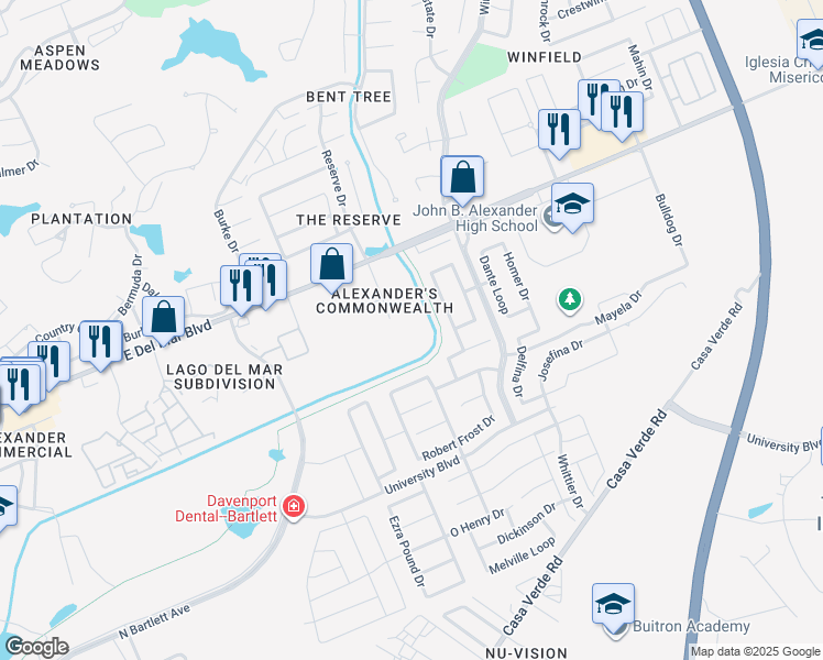 map of restaurants, bars, coffee shops, grocery stores, and more near 7613 King Arthurs Court in Laredo