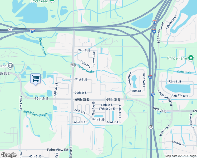 map of restaurants, bars, coffee shops, grocery stores, and more near 4173 70th Street Circle East in Palmetto