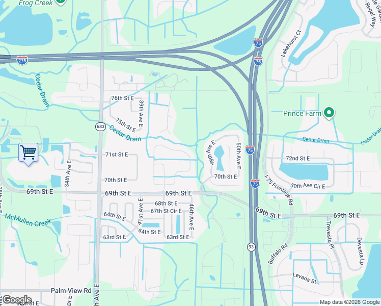 map of restaurants, bars, coffee shops, grocery stores, and more near 4255 70th Street Circle East in Palmetto