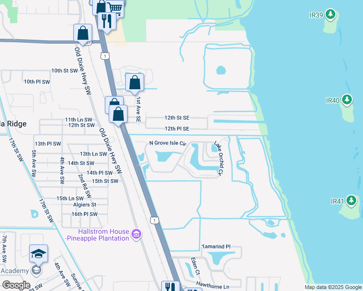 map of restaurants, bars, coffee shops, grocery stores, and more near 330 North Grove Isle Circle in Vero Beach