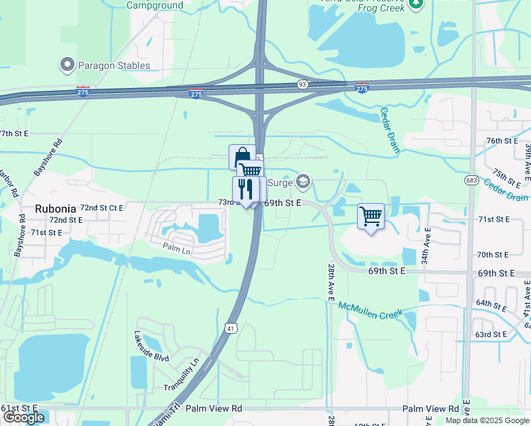 map of restaurants, bars, coffee shops, grocery stores, and more near 7269 U.S. 41 in Palmetto