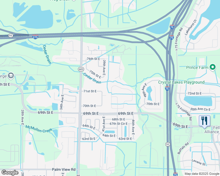 map of restaurants, bars, coffee shops, grocery stores, and more near 4181 70th Street Circle East in Palmetto