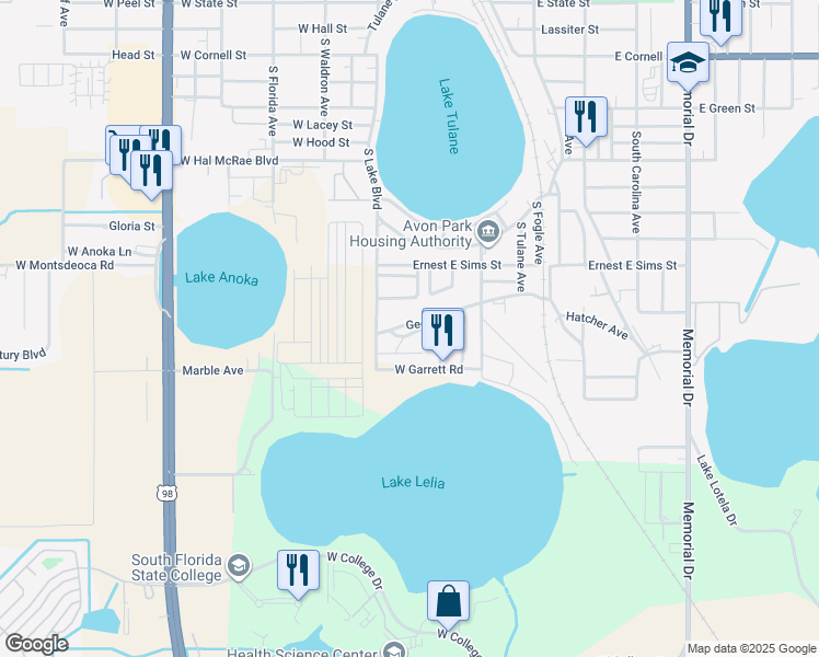map of restaurants, bars, coffee shops, grocery stores, and more near 352-498 West 6th Street in Avon Park