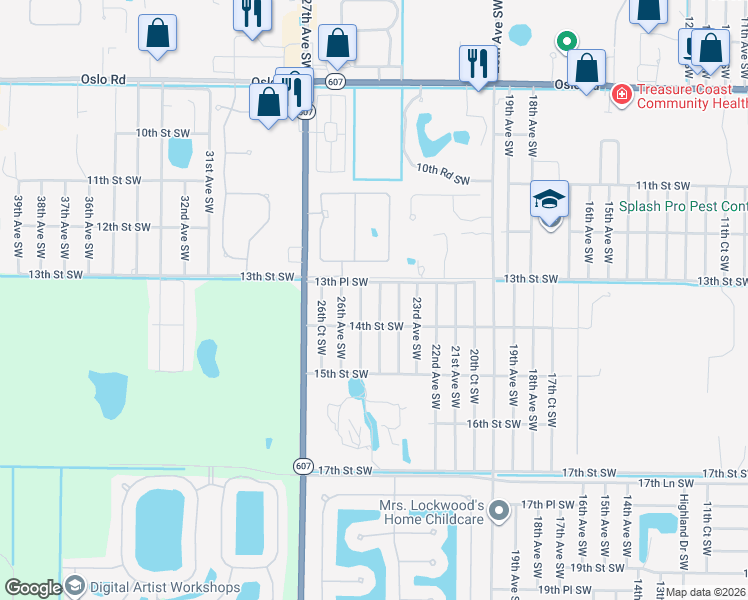 map of restaurants, bars, coffee shops, grocery stores, and more near 1315 25th Court Southwest in Vero Beach
