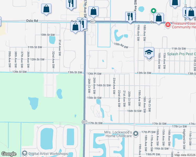map of restaurants, bars, coffee shops, grocery stores, and more near 1315 25th Court Southwest in Vero Beach