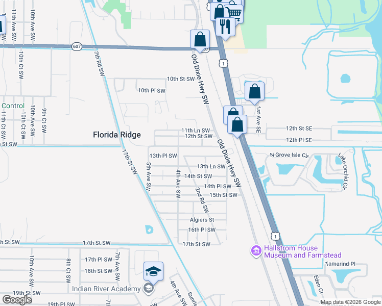 map of restaurants, bars, coffee shops, grocery stores, and more near 334 13th Pl SW in Vero Beach