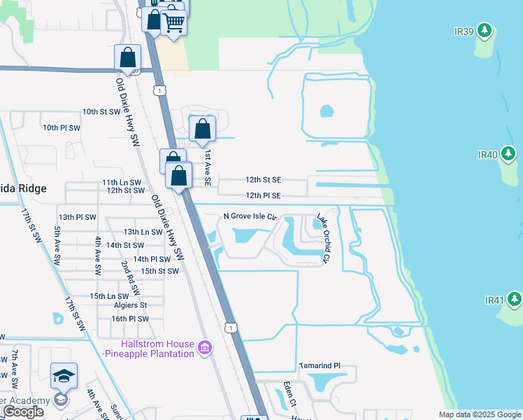 map of restaurants, bars, coffee shops, grocery stores, and more near 330 North Grove Isle Circle in Vero Beach