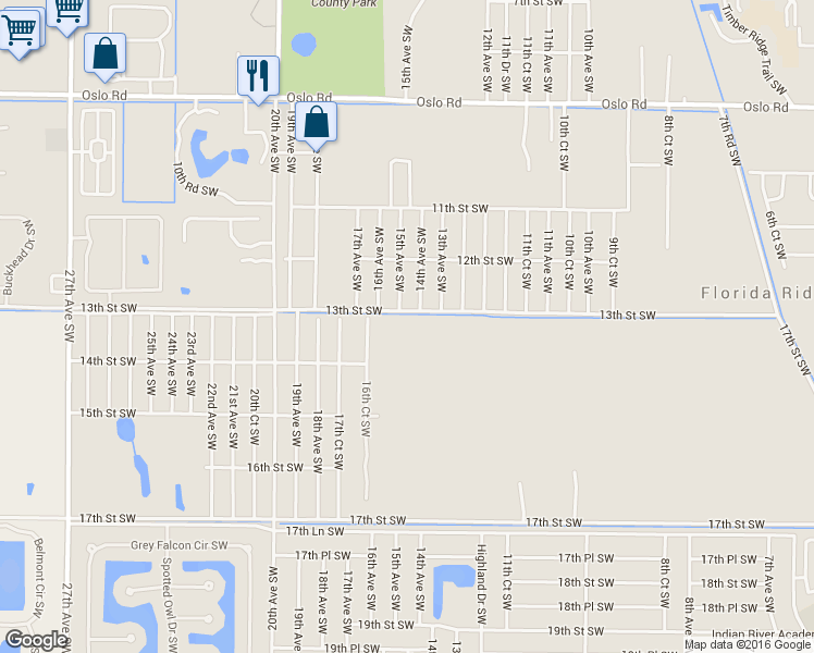 map of restaurants, bars, coffee shops, grocery stores, and more near 1500 14th Street Southwest in Vero Beach