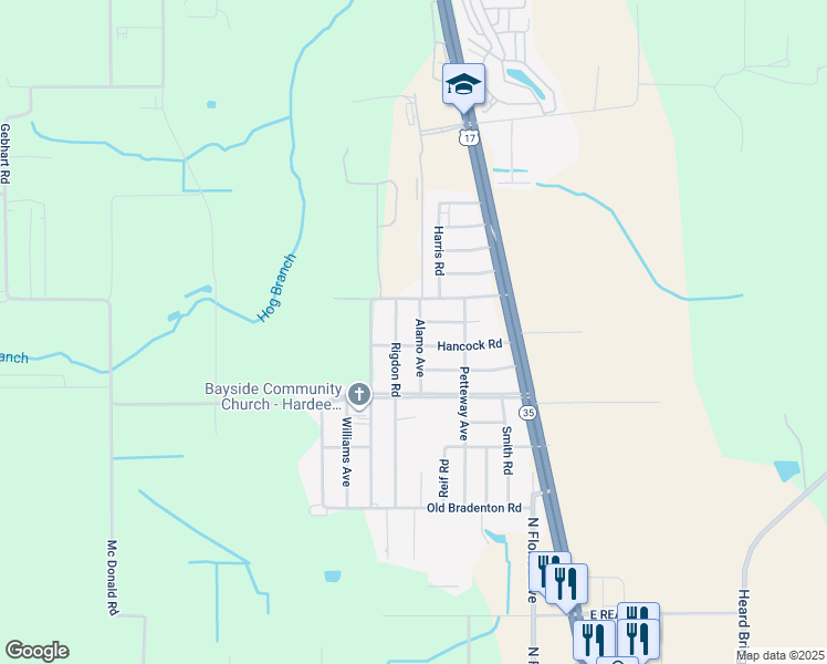map of restaurants, bars, coffee shops, grocery stores, and more near 2117 Alamo Avenue in Wauchula