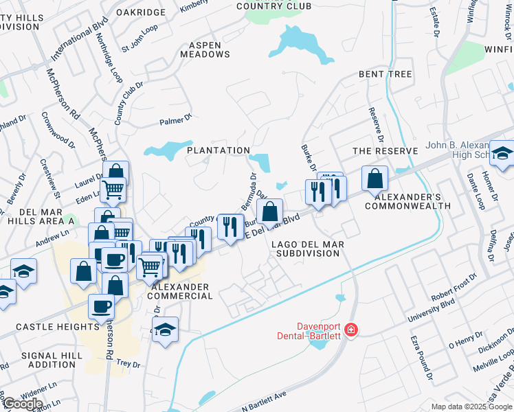 map of restaurants, bars, coffee shops, grocery stores, and more near 1011 Blancas Drive in Laredo