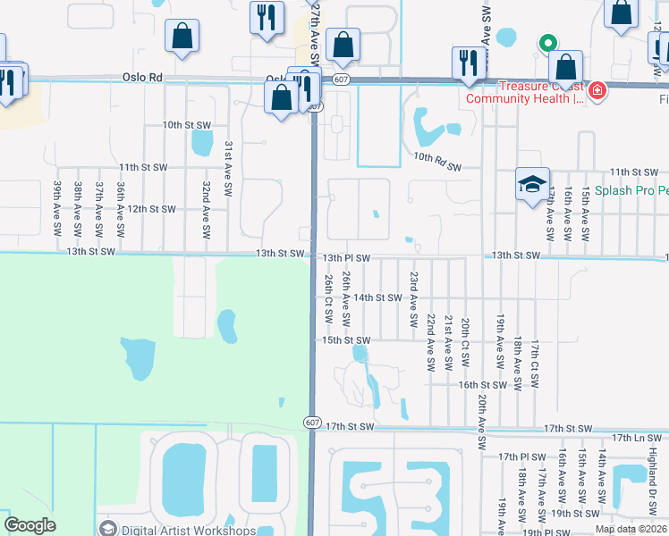 map of restaurants, bars, coffee shops, grocery stores, and more near 1310 26th Court Southwest in Vero Beach