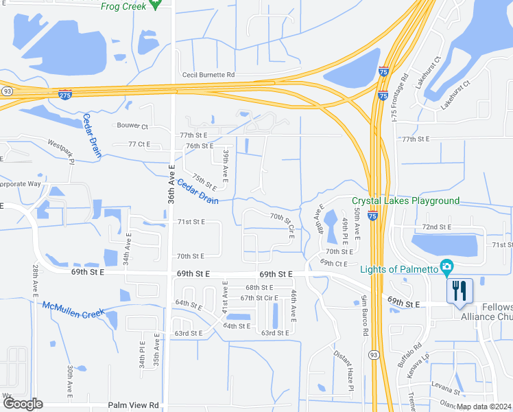 map of restaurants, bars, coffee shops, grocery stores, and more near 4211 70th Street Circle East in Palmetto