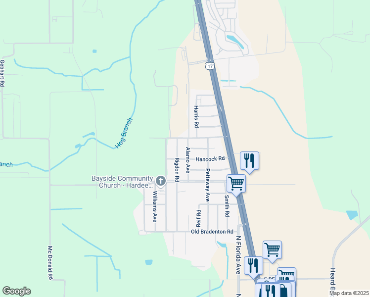 map of restaurants, bars, coffee shops, grocery stores, and more near 2117 Alamo Avenue in Wauchula