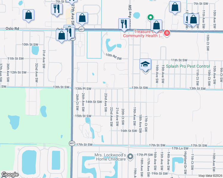 map of restaurants, bars, coffee shops, grocery stores, and more near 865 22nd Avenue Southwest in Vero Beach