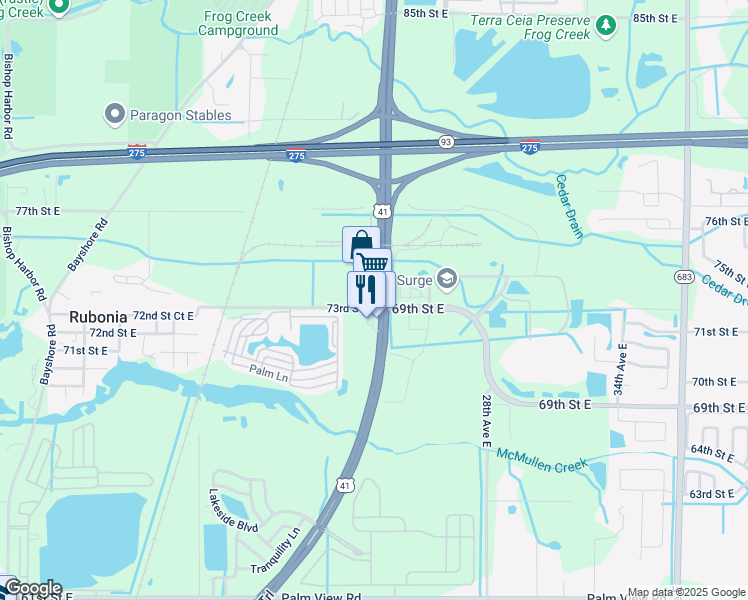 map of restaurants, bars, coffee shops, grocery stores, and more near 7269 U.S. 41 in Palmetto