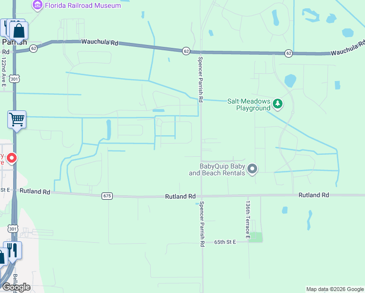 map of restaurants, bars, coffee shops, grocery stores, and more near 7233 Spencer Parrish Road in Parrish