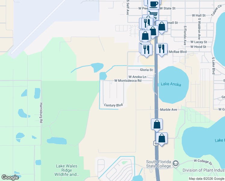 map of restaurants, bars, coffee shops, grocery stores, and more near 112 South Winter Circle in Avon Park