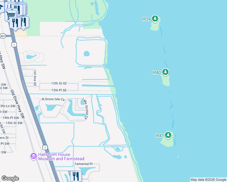 map of restaurants, bars, coffee shops, grocery stores, and more near 490 12th Place Southeast in Vero Beach