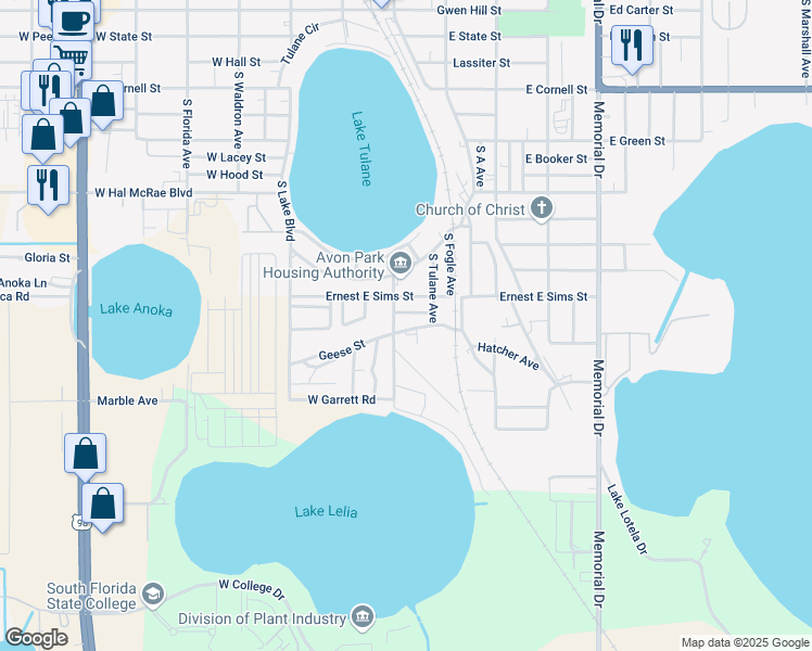 map of restaurants, bars, coffee shops, grocery stores, and more near 53 E Metcalfe St in Avon Park