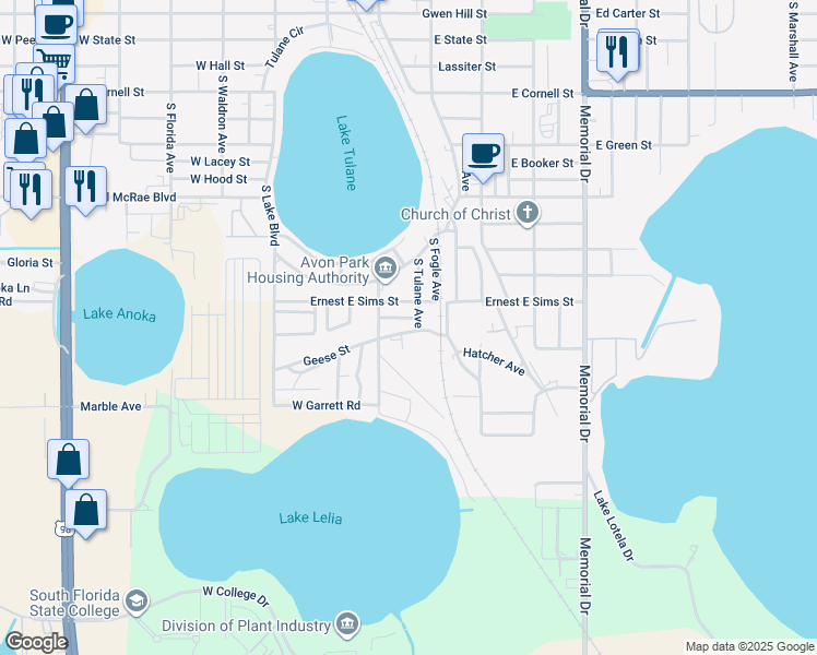 map of restaurants, bars, coffee shops, grocery stores, and more near 53 E Metcalfe St in Avon Park
