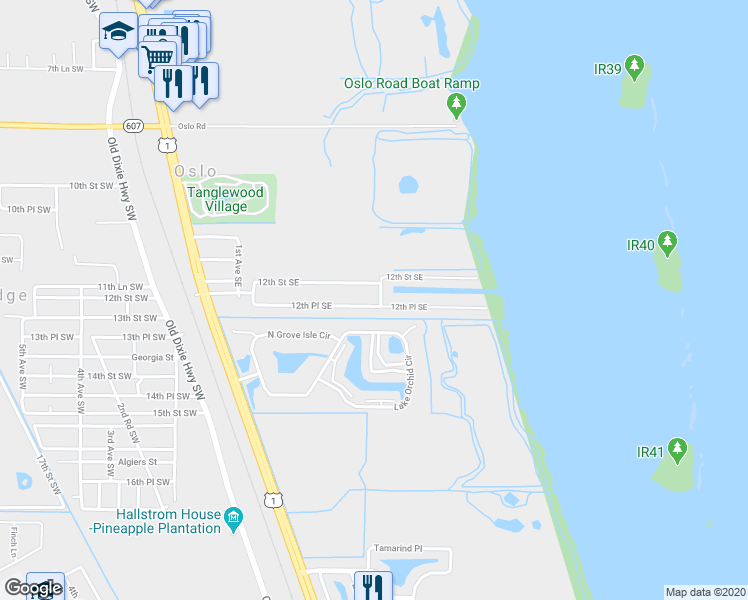 map of restaurants, bars, coffee shops, grocery stores, and more near 1235 4th Avenue Southeast in Vero Beach