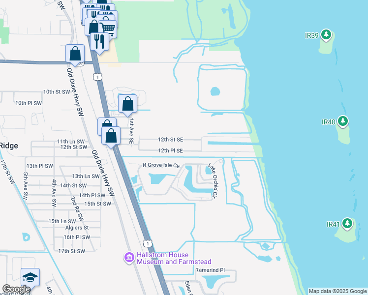 map of restaurants, bars, coffee shops, grocery stores, and more near 171 12th Street Southeast in Vero Beach