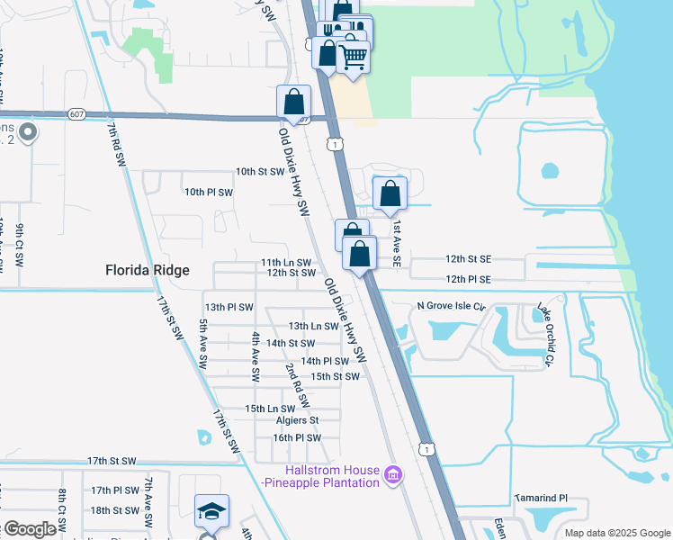 map of restaurants, bars, coffee shops, grocery stores, and more near 1215 2nd Avenue Southwest in Vero Beach