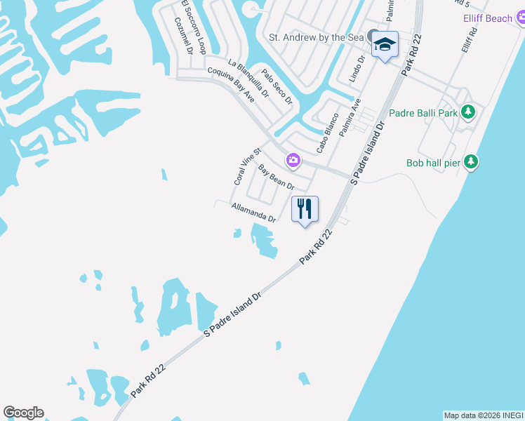 map of restaurants, bars, coffee shops, grocery stores, and more near 16134 Broomsedge Street in Corpus Christi