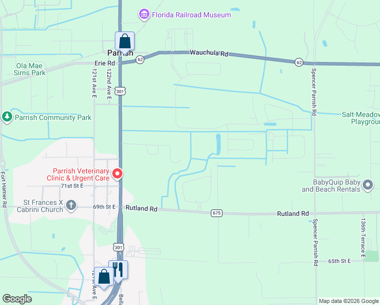 map of restaurants, bars, coffee shops, grocery stores, and more near 12345 Parrish Cemetary Road in Parrish