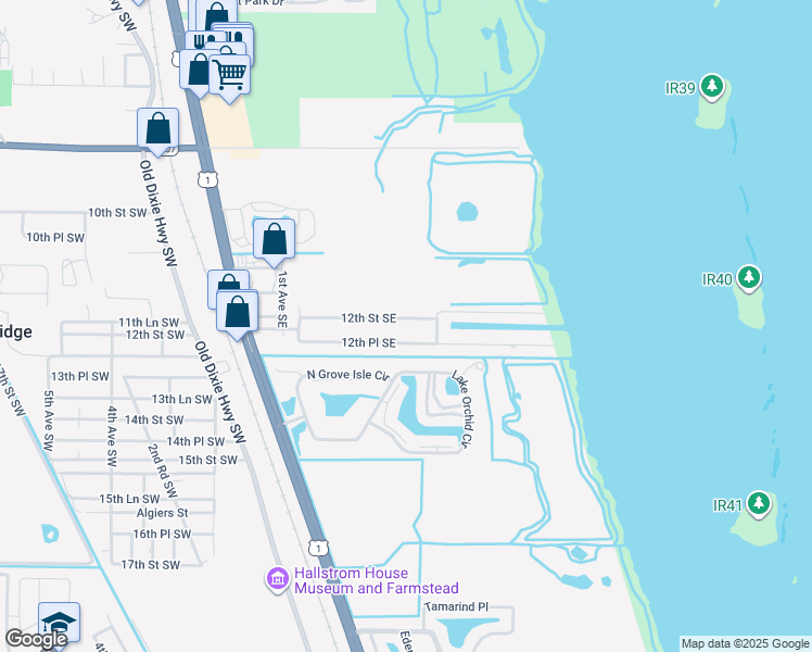 map of restaurants, bars, coffee shops, grocery stores, and more near 171 12th Street Southeast in Vero Beach