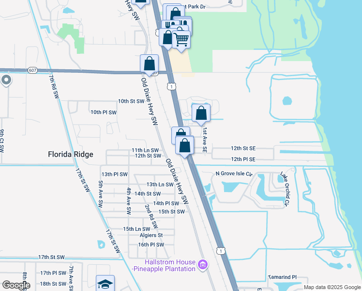 map of restaurants, bars, coffee shops, grocery stores, and more near 1215 2nd Avenue Southwest in Vero Beach