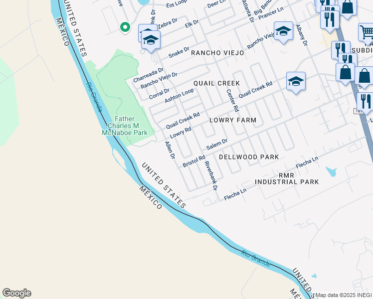 map of restaurants, bars, coffee shops, grocery stores, and more near 153 Lynn Loop in Laredo